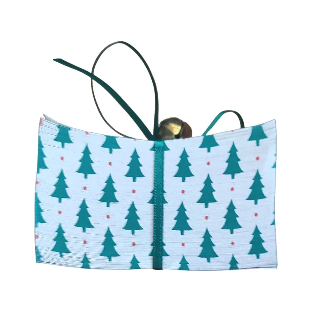 Holiday Christmas Tree Notepad with Bow and Bell on Top (Gift/Present)